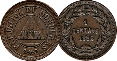 Honduras 1 and 2 Centavo 1881 to 1920