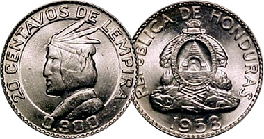 Honduras 20 Centavos and 1 Lempira 1931 to 1973