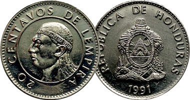 Honduras 20 Centavos 1991 to 1994