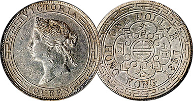 Hong Kong Hong Kong Dollar (Fakes are possible) 1866 to 1868
