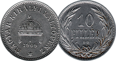Hungary 10 and 20 Filler 1892 to 1922