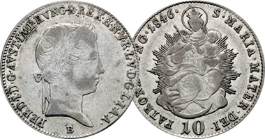 Hungary 10 and 20 Krajczar 1830 to 1868