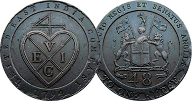 India 1/96 and 1/48 Rupee 1794 to 1797