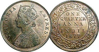 India (British) 1/12, 1/4, 1/2 Anna, and 1/2 Pice 1862 to 1942