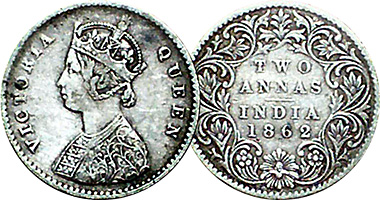 India (British) 2 Annas 1862 to 1901