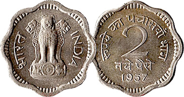 India 2 and 10 Paise 1957 to 1993