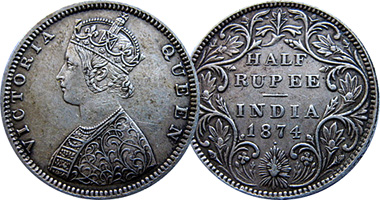 India 1/4, 1/2, and 1 Rupee 1862 to 1947