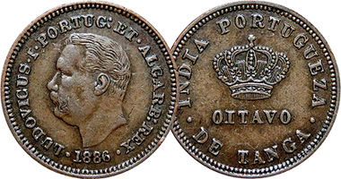 Quarto de Tanga Luiz I 1881-1888 CE Copper coin, Portuguese India