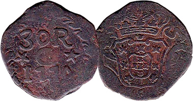 India (Portuguese) 2, 5, 6, 10, 12, 20, and 30 Reis 1759 to 1776