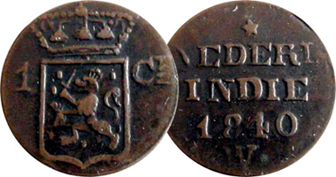 Indonesia (Dutch East Indies) 1 and 2 Cents 1833 to 1840