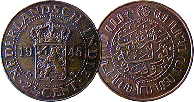 Indonesia (Dutch East Indies) 1/2, 1, and 2 1/2 Cent 1855 to 1945
