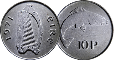 1969/1980/1990/1994/2000 . Details about   5 DIFFERENT 10 PENCE COINS w/ SALMON from IRELAND 