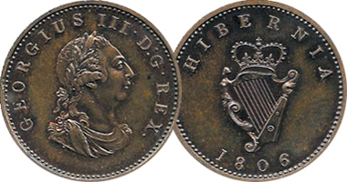 Ireland 1 Farthing, 1/2, 1 Penny 1805 and 1806
