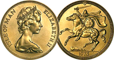 Isle of Man 1/2 and Full Sovereign, 2 Pounds and 5 Pounds 1973 to 1985