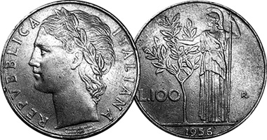 Italy 100 Lire 1955 to 1989
