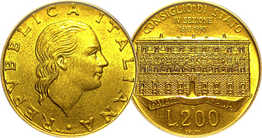Italy 200 Lire (100th Anniversary Commemoratives) 1990 to 1996