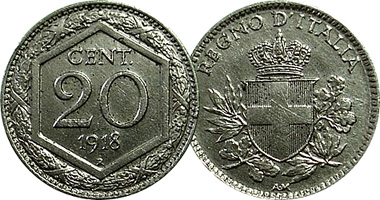 Italy 20 Centesimi 1918 to 1920