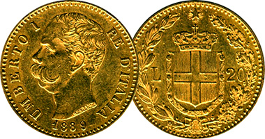 Italy 20, 50, and 100 Lire 1879 to 1897