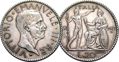 Italy 20 Lire 1927 to 1934