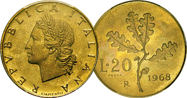 Italy 20 lire 1957 to 2001