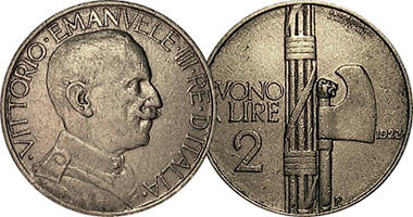 Italy 2 Lire 1923 to 1935