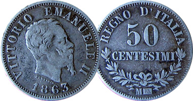 Italy 20 and 50 Centesimi 1863 to 1867
