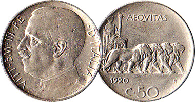 Italy 50 Centesimi 1919 to 1935