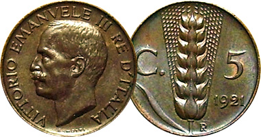 Italy 5 Centesimi 1919 to 1937