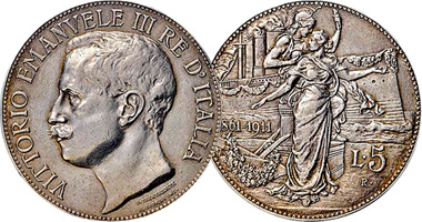 Italy 5 and 50 Lire 1911