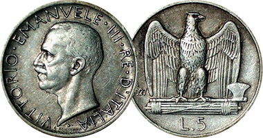 Italy 5 Lire 1926 to 1935