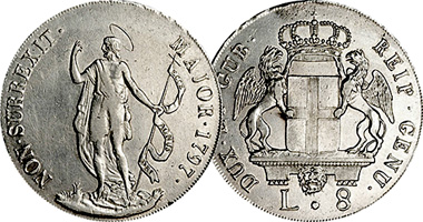 Italy Genoa 4 and 8 Lire 1793 to 1797