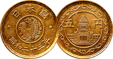 Japan 5 Yen 1948 and 1949