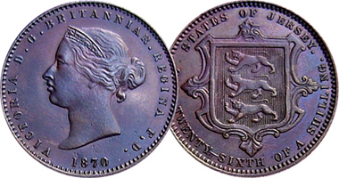 Jersey 1/26 and 1/13 Shilling 1841 to 1871