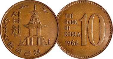 Korea (South) 10 Won 1966 to 1982