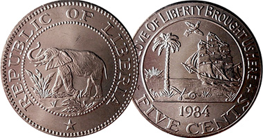 Liberia 5 cents 1960 to 1984