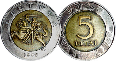 Lithuania 2 and 5 Litai 1991 to Date