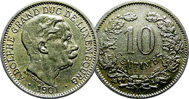 Luxembourg 5 and 10 Centimes 1901