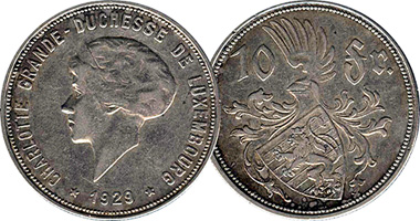 Luxembourg 10 Francs 1929