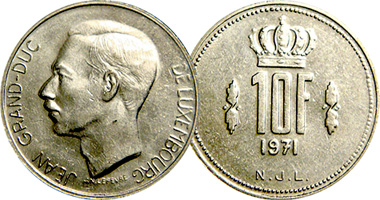 Luxembourg 1, 5, 10, 20, and 150 Francs 1965 to 1995