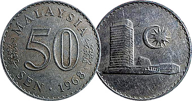 Malaysia 1, 5, 10, 20, and 50 Sen 1967 to 1988