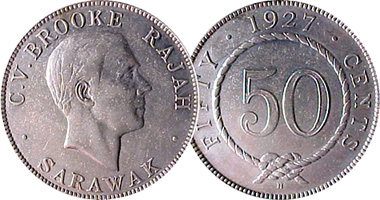 Malaysia Sarawak 5, 10, 20, and 50 Cents 1906 to 1927