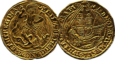 Medieval Great Britain Gold Angel Coins of Elizabeth I (Fakes are possible) 1561 to 1582