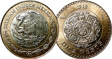 Mexico 10 pesos 1997 to 2011