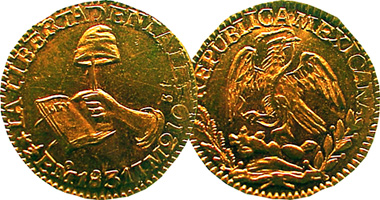Mexico 1/2, 1, 2, 4, and 8 Escudos 1825 to 1870