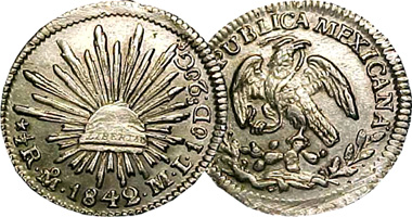 Mexico 1/2, 1, 2, and 4 Reales 1824 to 1870