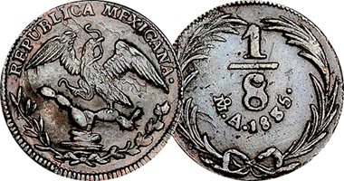 Mexico 1/8 and 1/4 Real (Octavo and Quarto/Quartilla) 1829 to 1837