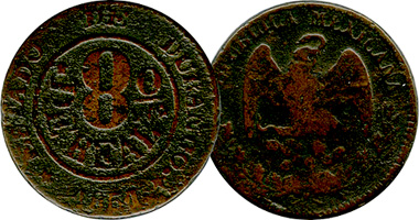 Mexico Durango 1/8 Real 1845 to 1854