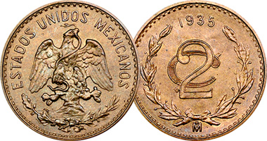 Mexico 1, 2, and 5 Centavos 1905 to 1949