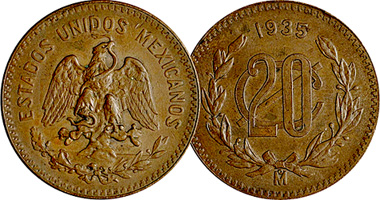 Mexico 10 and 20 Centavos 1919 to 1935