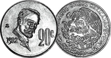 Mexico 20 Centavos 1974 to 1983